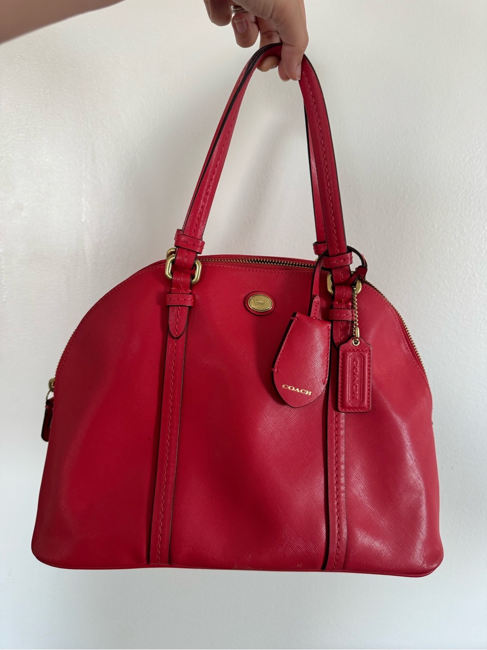 Coach Peyton Cora Domed Satchel Red Crossgrain Leather F25671